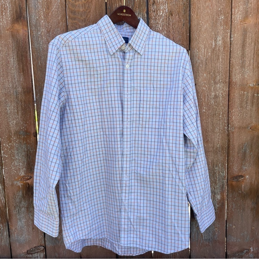 JOSEPH & LYMAN Men’s Blue White Plaid Cotton Shirt Long Sleeve Button Up Small‎